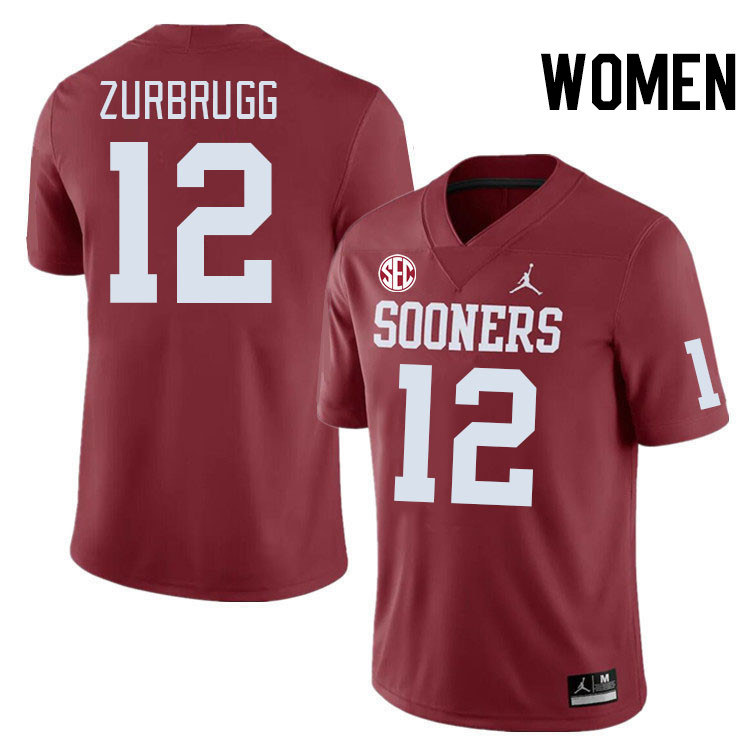 Women #12 Brendan Zurbrugg Oklahoma Sooners 2024 SEC Conference College Football Jerseys-Crimson